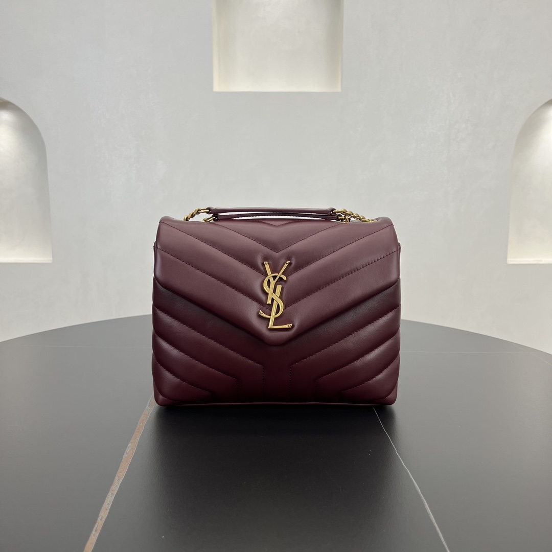 Saint Laurent Loulou Small Quilted Calfskin Shoulder Bag Handbag Wine Red 494699 Gold